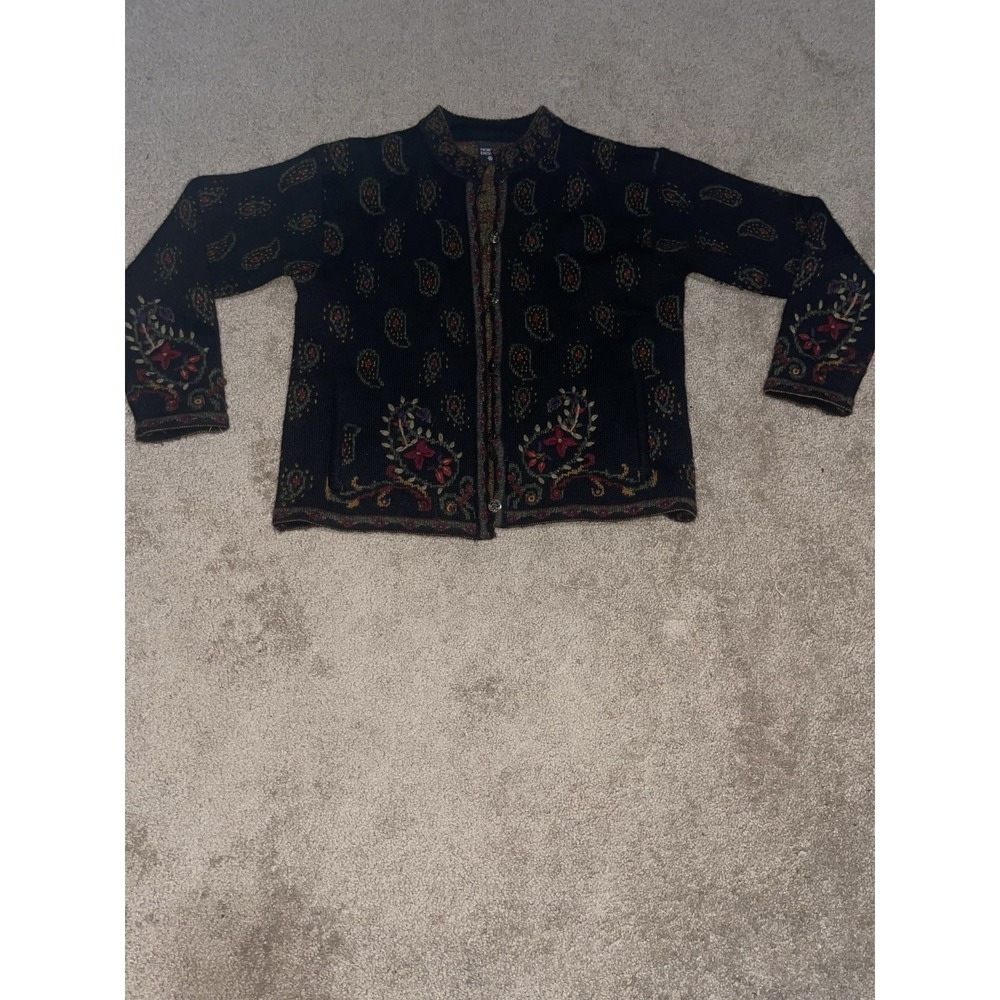 VTG Nordic Design Women's 100% Wool Cardigan Sweater Paisley Design Sz L